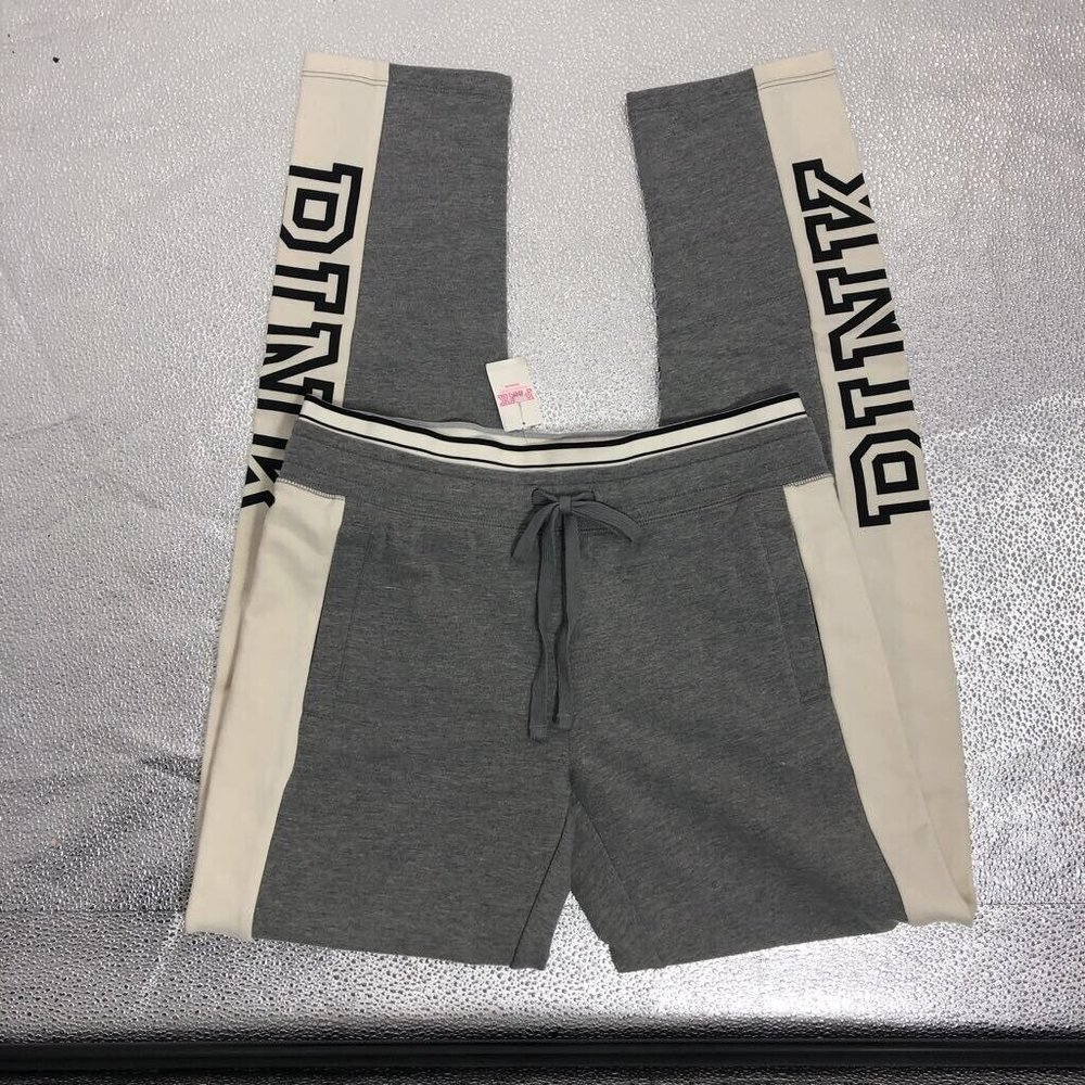 Victoria's Secret Pink Womens Sweatpants Gray Ivory Color Block Stretch XS New